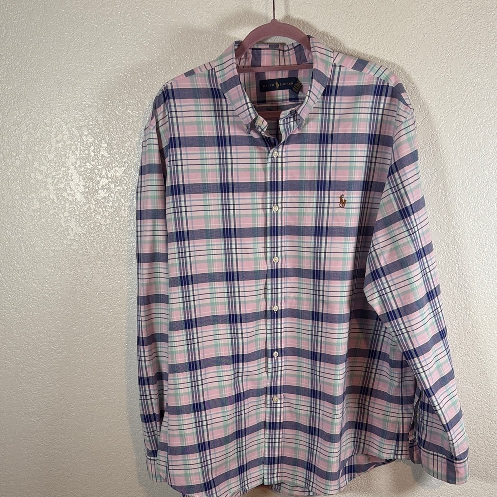 Ralph Lauren Pastel Plaid Button Down Shirt Multi Color Polo Pony Size XXL
